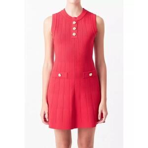 Endless Rose Women's Red Shank Button Knit Crew Neck Mini Dress Size Medium